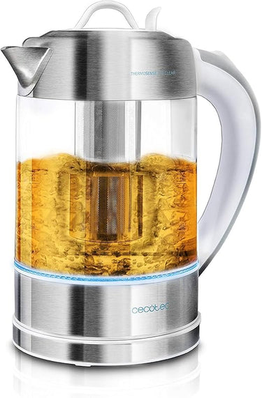 Cecotec Hervidor de Agua Eléctrico ThermoSense 370 Clear. 1,7 litros, Libre de BPA, 2200 W de Potencia, Base 360º, Filtro Antical Desmontable, Doble Sistema de Seguridad, Acero Inoxidable